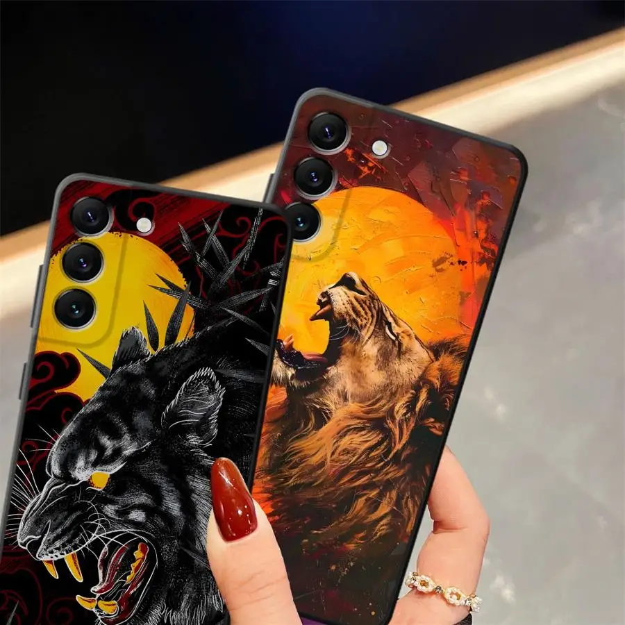 Pintura en Color sol León funda para Samsung Galaxy A70 A20 A13 A40 A16 A10 A12 A30 A15 A05 A06 A04 A50 A17 funda de teléfono suave negra - imagen 3