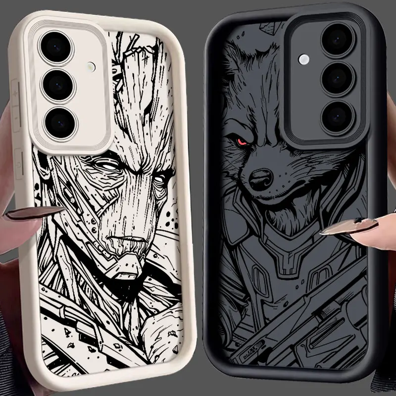 Funda de teléfono Groot Rocket Raccoon Marvel para Samsung S25 S24 S23 Ultra S22 S20 Plus S21 FE, Funda Galaxy S25Ultra S24FE