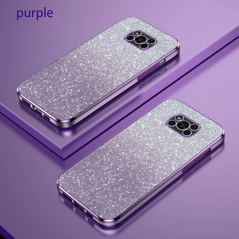 Para Xiaomi POCO X3 Pro Funda POCO X3 Funda de teléfono Poco X3 NFC cubierta de lujo gradiente brillo chapado Funda trasera de silicona Funda