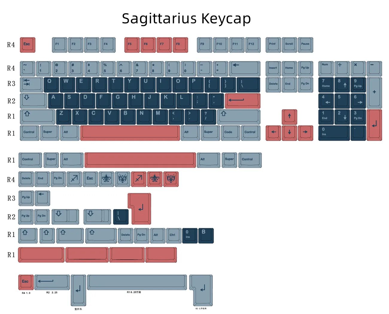 Juego de teclas Sagitario tema Monnai perfil de cereza 143 teclas sublimación de tinte PBT para teclado mecánico Wooting 60 GK64