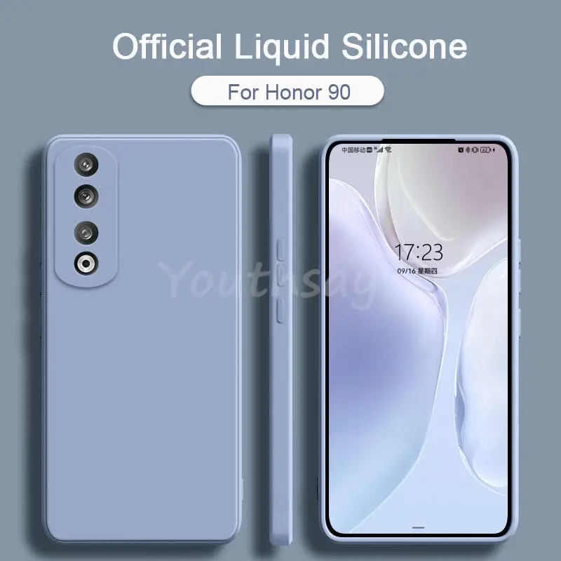 Funda de silicona líquida para Honor 90 Pro, cubierta de goma lisa, Protector de TPU, funda de teléfono