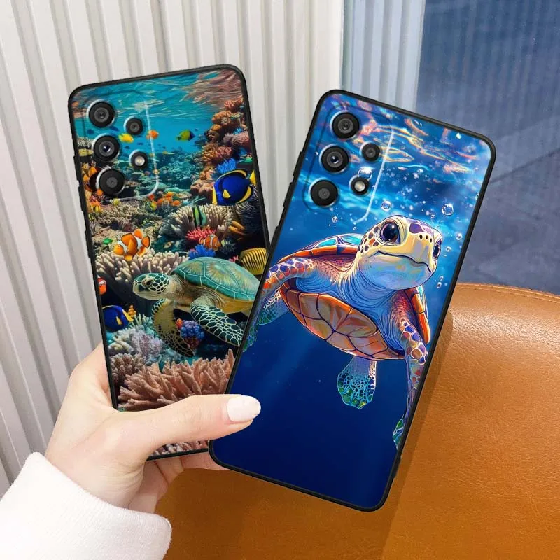 Linda tortuga oceánica para Samsung Galaxy A54 A55 A56 A70 A71 A72 A73 J4 J6 M02 M11 M12 5G funda de teléfono negra - imagen 2