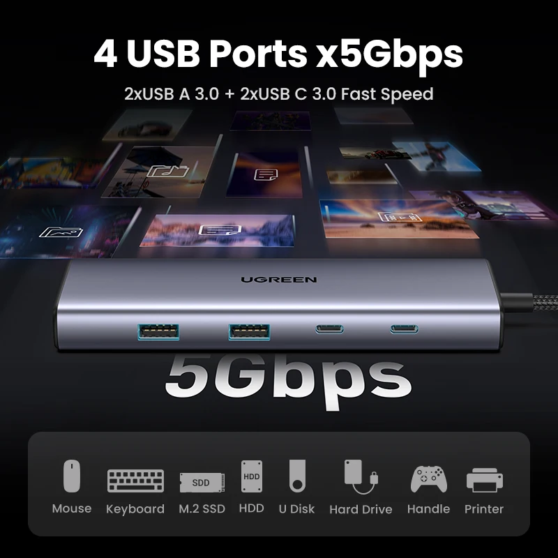 UGREEN 4K60Hz USB C HUB 9 en 1 tipo C a HDMI PD100W 2 puertos USB-A y C RJ45 SD y TF para Macbook Pro portátil USB3.0 divisor de acoplamiento - imagen 4