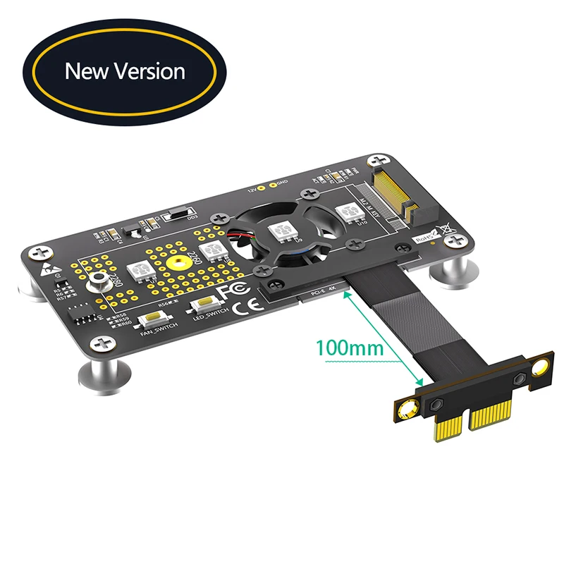 Cable de extensión M.2 NVME a PCIE X1, 10CM, PCI Express 3,0, 1X a M, placa elevadora convertidora de llave con ventilador de refrigeración, almohadilla magnética LED RGB