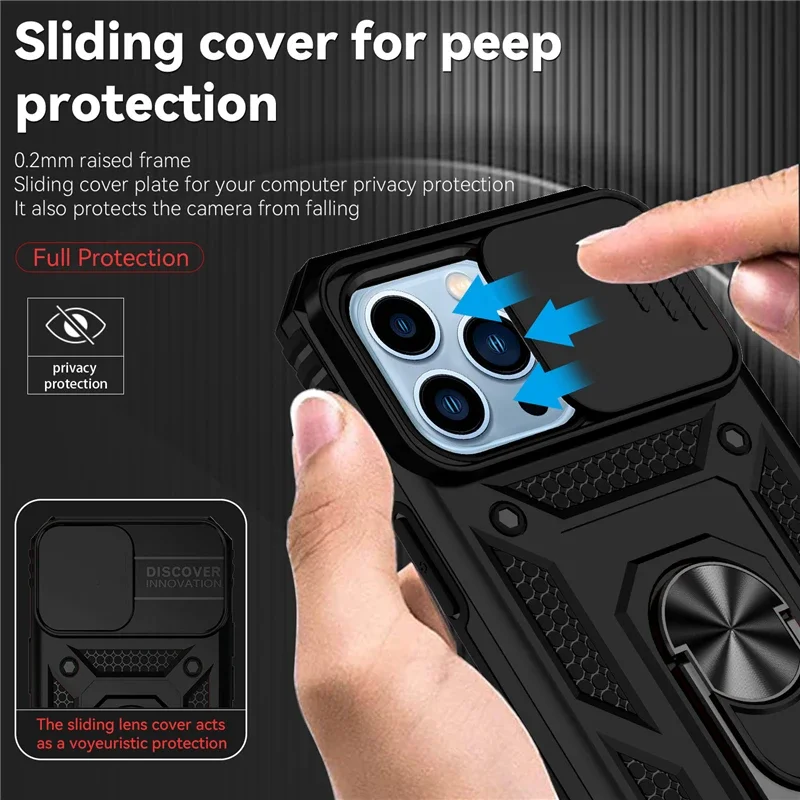 Funda con soporte de armadura de grado militar para IPhone 16, 15, 14, 13, 12, 11 Pro Max Plus, 15Pro, i15, soporte magnético para coche con cubierta deslizante para cámara - imagen 2