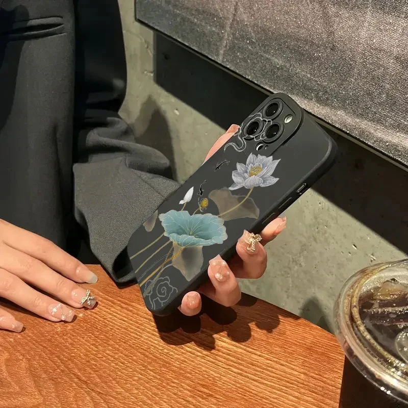 Funda de silicona suave para teléfono móvil, carcasa a prueba de golpes con patrón Floral azul para iPhone 15, 14, 13, 12, 11 Pro Max, XS Max, XR, X, 7, 8, 15 Plus, SE 2022 - imagen 5