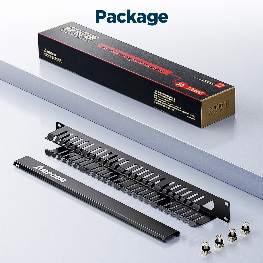 AMPCOM Organizador de Cables para Rack 19 pulgadas 1U 12/24 ranuras - imagen 4
