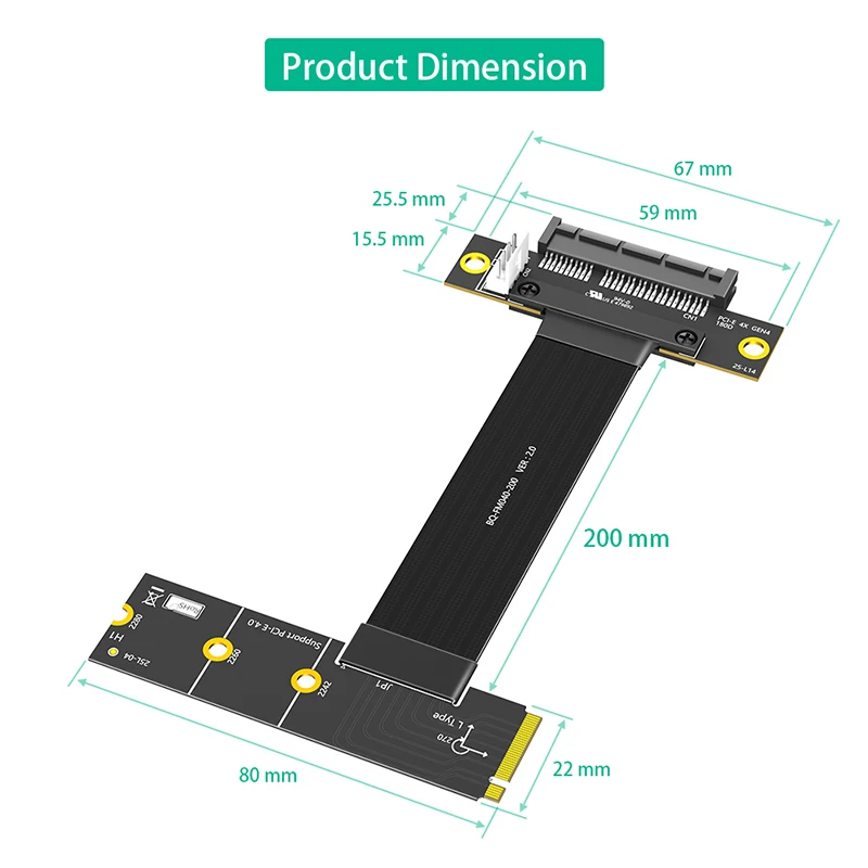 Nuevo Cable elevador M.2 NVME a adaptador PCIE X4 Cable de extensión gráfica 180 grados PCI Express 4,0 4X a M extensor de Cable elevador de llave - imagen 3