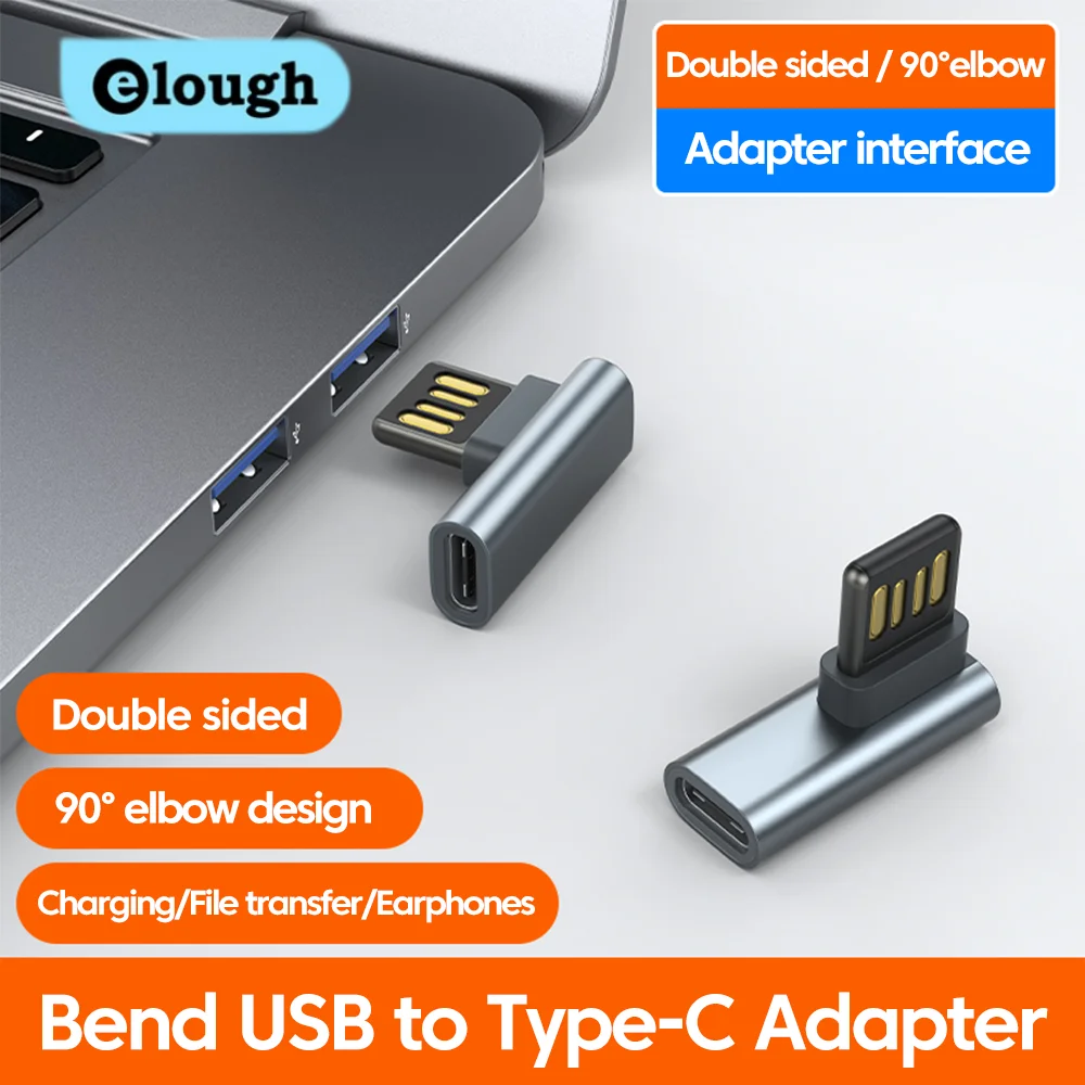 Adaptador Elough USB a tipo C 90 °   Enchufe ciego de doble cara con codo para escuchar música, convertidor de carga para coche para iphone 15/16
