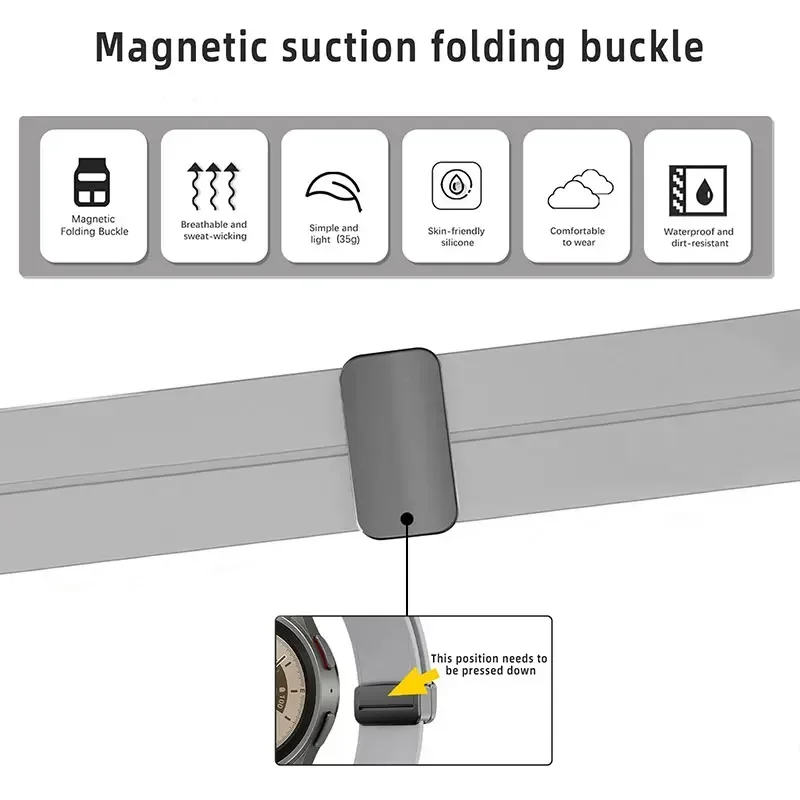 Correa de silicona Original para Samsung Galaxy Watch 6 5 4, correa clásica de 47mm, 43mm, 44mm y 40mm, hebilla magnética Galaxy Watch 5 Pro 45mm - imagen 5