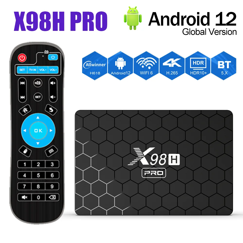 Wifi6 X98H PRO TV Box Android12 Allwinner H618 2G 16G 4GB 32/64GB 1000M LAN BT5.0 2,4G 5G Wifi HD en reproductor multimedia decodificador - imagen 4