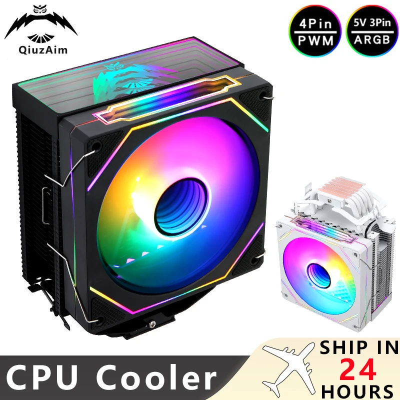 Radiador temático QiuzAim PC negro/blanco 4/6 tubo de calor enfriador de CPU ventilador Argb 120mm instalación Intel LGA2011 x79 x99 1200 1700 115x AMD - imagen 2