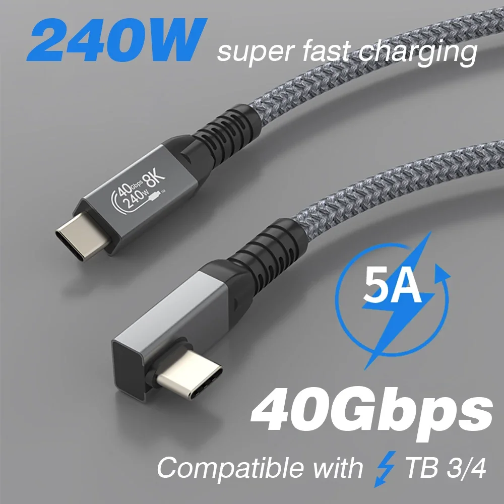 Thunderbolt USB 4 Cable de ángulo de 90 grados 40Gbps USB4 codo tipo C Thunderbolt3 4 Cable de transferencia de datos USB C PD240W carga rápida - imagen 2