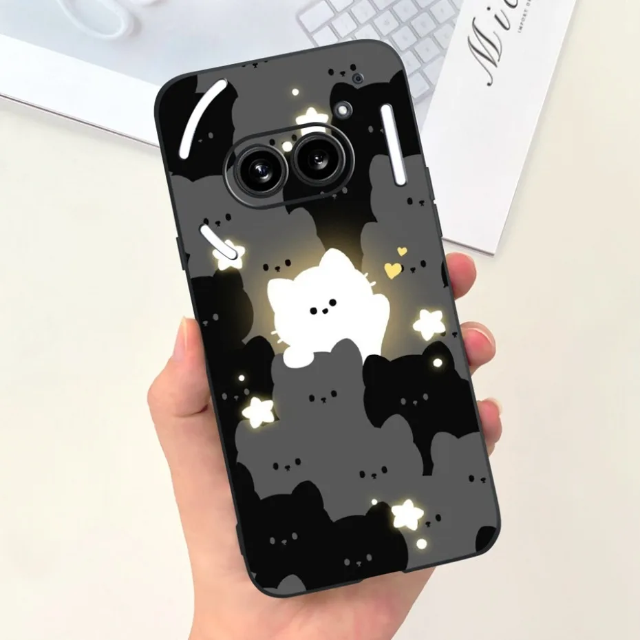 For Nothing Phone (2a) (2) Funda protectora de silicona negra para Nothing Phone2 Phone 2a Fundas blandas de dibujos animados lindos - imagen 3
