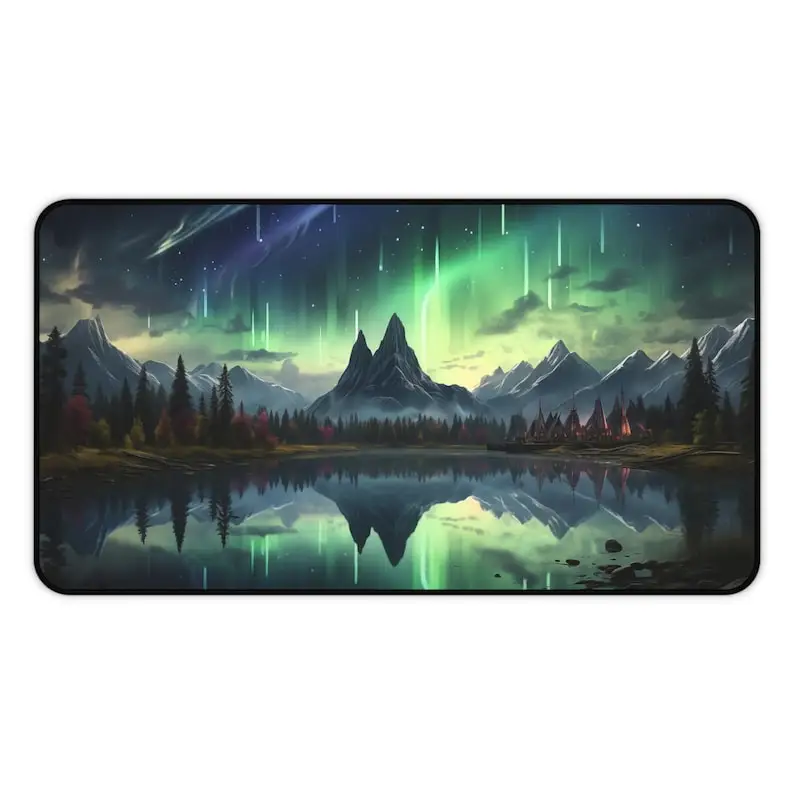 Alfombrilla de ratón grande con luces del norte y lluvia de meteoritos, alfombrilla de escritorio de montañas occidentales, decoración de oficina, alfombrilla de ratón XXL, accesorios para juegos para jugadores - imagen 5