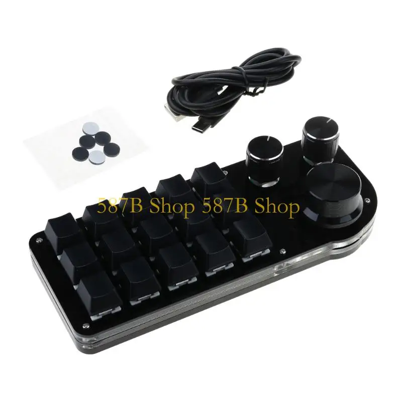 587b 15 teclado Mini teclado Macropad con 3 perillas Programables Copias pequeñas Copias Pastes Edición video video - imagen 2