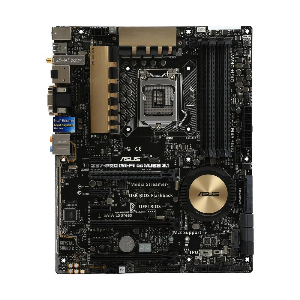 ASUS-placa base Z97-PRO (WI-FI AC)/USB 3,1, compatible con LGA 1150 Core i7/i5/i3, con chipset Intel Z97, DDR3, PCI-E 3,0, HDMI, ATX - imagen 2