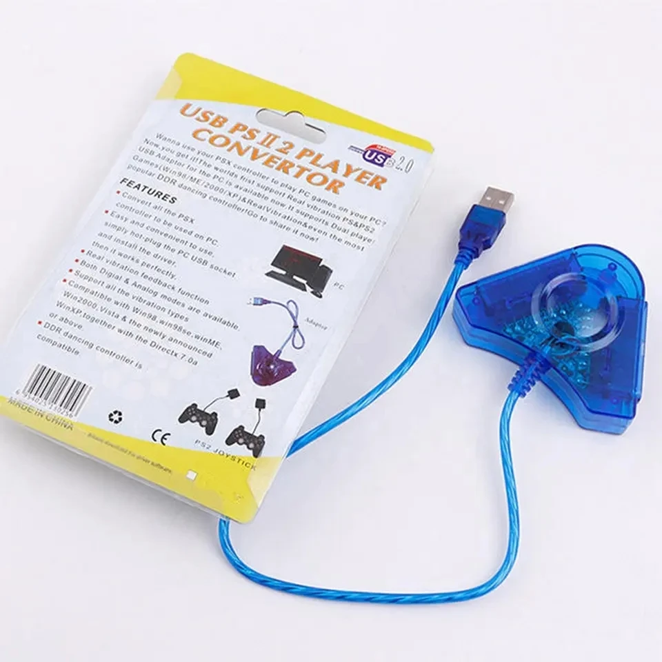 Adaptador USB de doble puerto para mando de PS2, convertidor de Cable adaptador USB para PC con controlador de CD - imagen 2