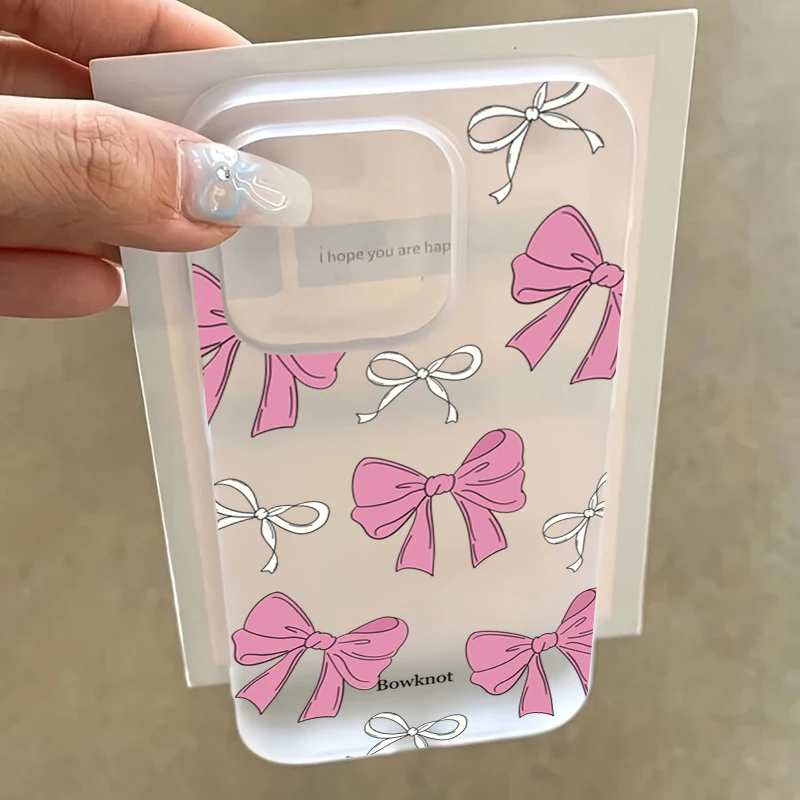 Funda de teléfono transparente de estilo dulce con lazo rosa de primera calidad para iPhone 17 Pro Max 16 15 Plus 13 12 Mini 11 XS X XR 7 8 17 Air 16