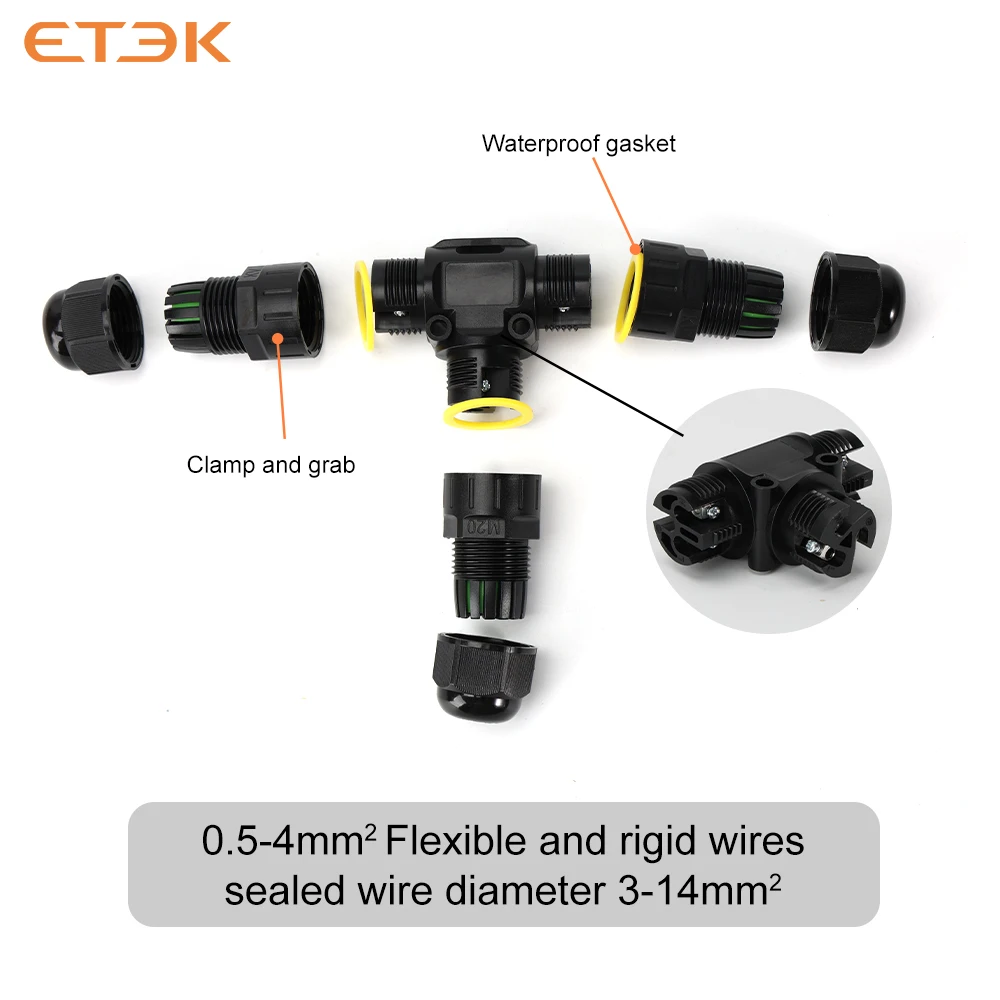 ETEK IP68 Terminal impermeable para exteriores, conector rápido de cable conector impermeable, conector impermeable, LED sin soldadura de 2/3 núcleos - imagen 5