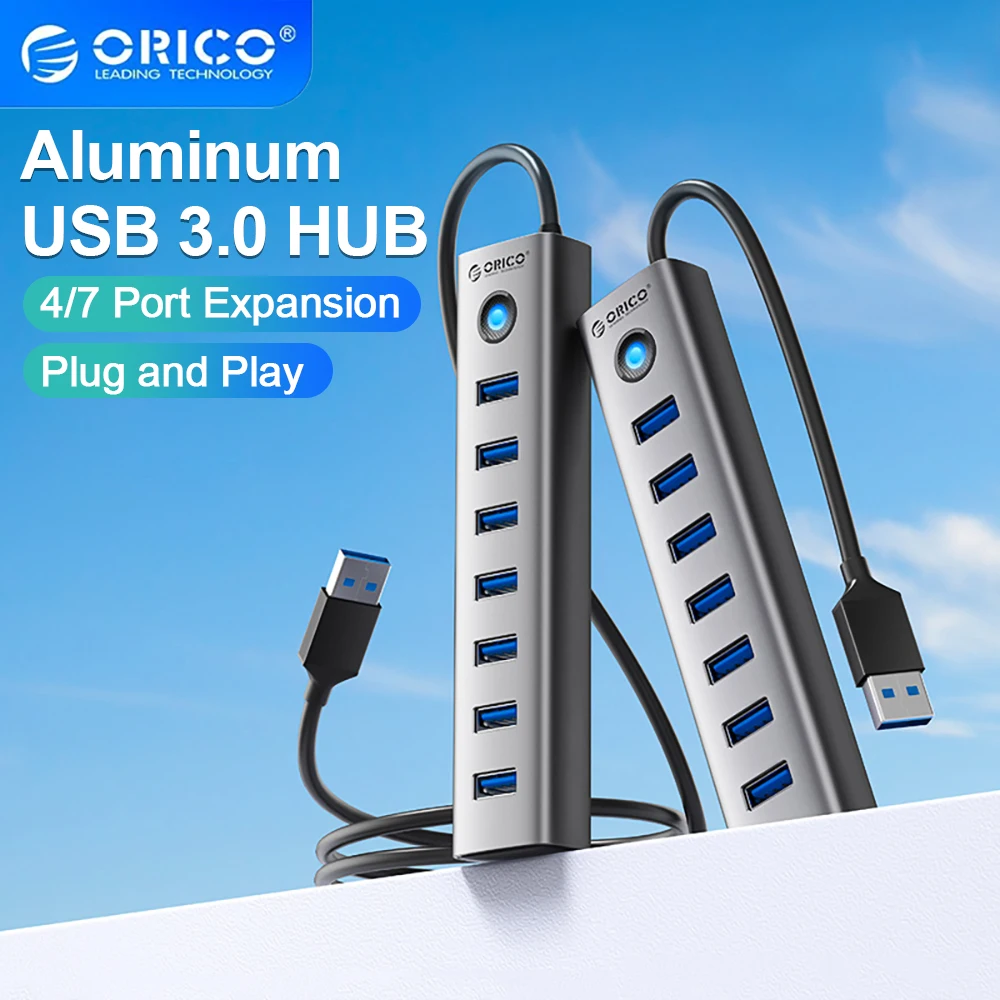 ORICO USB-A 3,0 HUB 4/7 puertos divisor aleación de aluminio + ABS transmisión de alta velocidad 5Gbps HUB expansión accesorios de PC para ordenador portátil