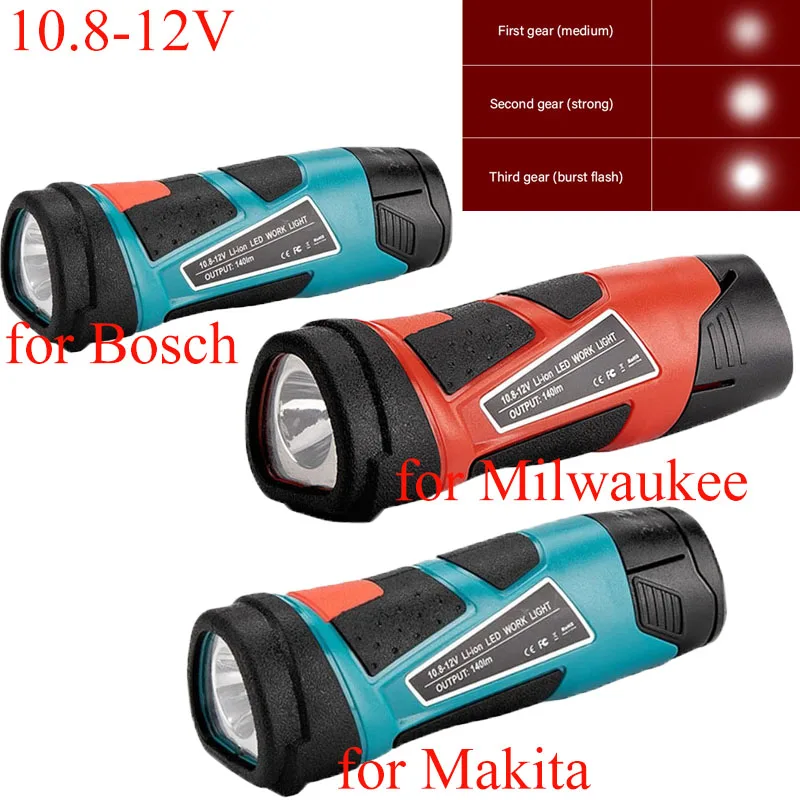 Linterna de mano de 3W y 140LM, luz de trabajo para Milwaukee, Bosch Makita, baterías de iones de litio de 10,8-12V, luz LED para trabajo nocturno - imagen 3