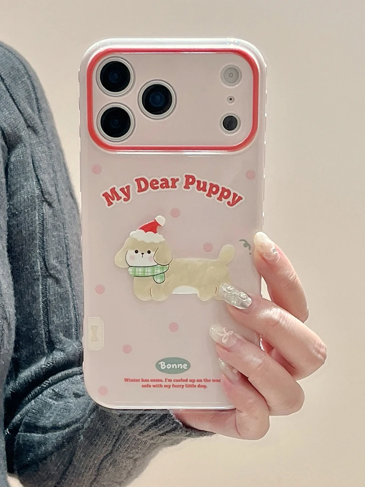 Ins Popular 3D Navidad cachorro perro lunares TPU funda de teléfono para iPhone 17 16 15 14 13 Pro Max corazón lateral parachoques contraportada - imagen 3