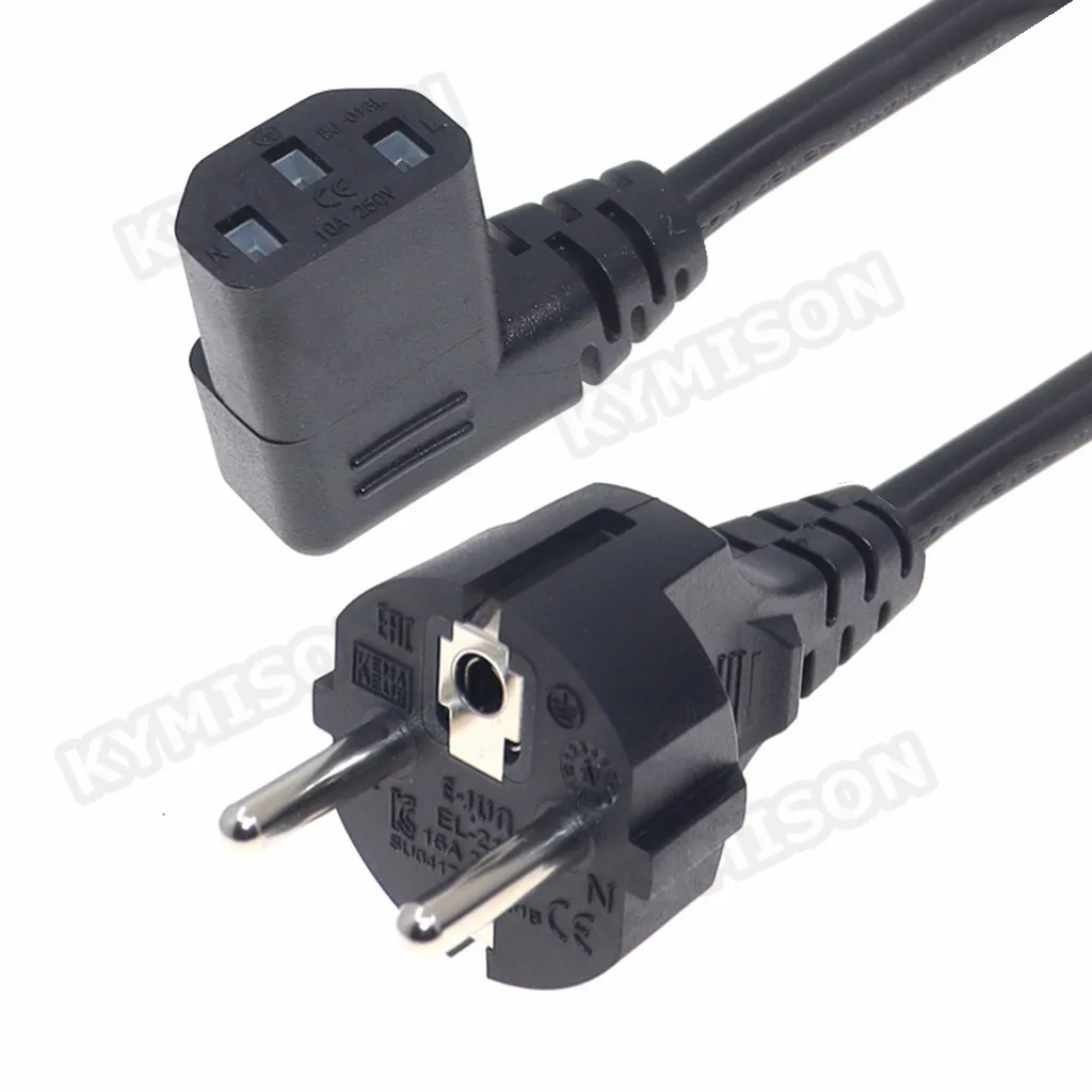 CEE7/7 Cables de alimentación europeos rectos Schuko a IEC C13, Cable H05VV-F de 0,75 mm, Cable de alimentación de ángulo de 90 grados Schuko de la UE a C13, 150 CM - imagen 5