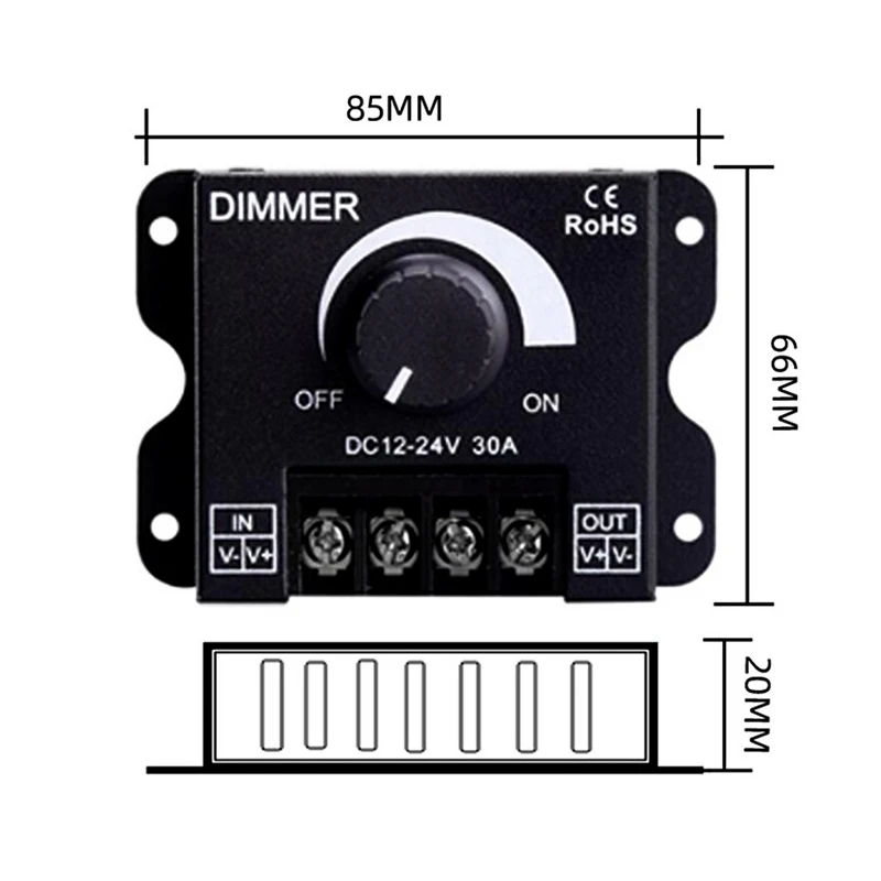 1 Uds. Regulador de intensidad LED DC 12V 24V 8A/30A controlador de brillo ajustable para coche RV tira de luz LED de un solo Color atenuación LED - imagen 2