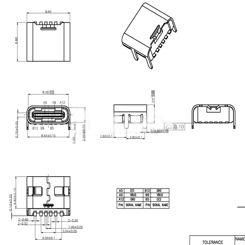 10 unids/lote tipo C 6 pines USB SMT conector USB 3,1 tipo C colocación hembra SMD DIP para diseño PCB DIY carga de alta corriente - imagen 4