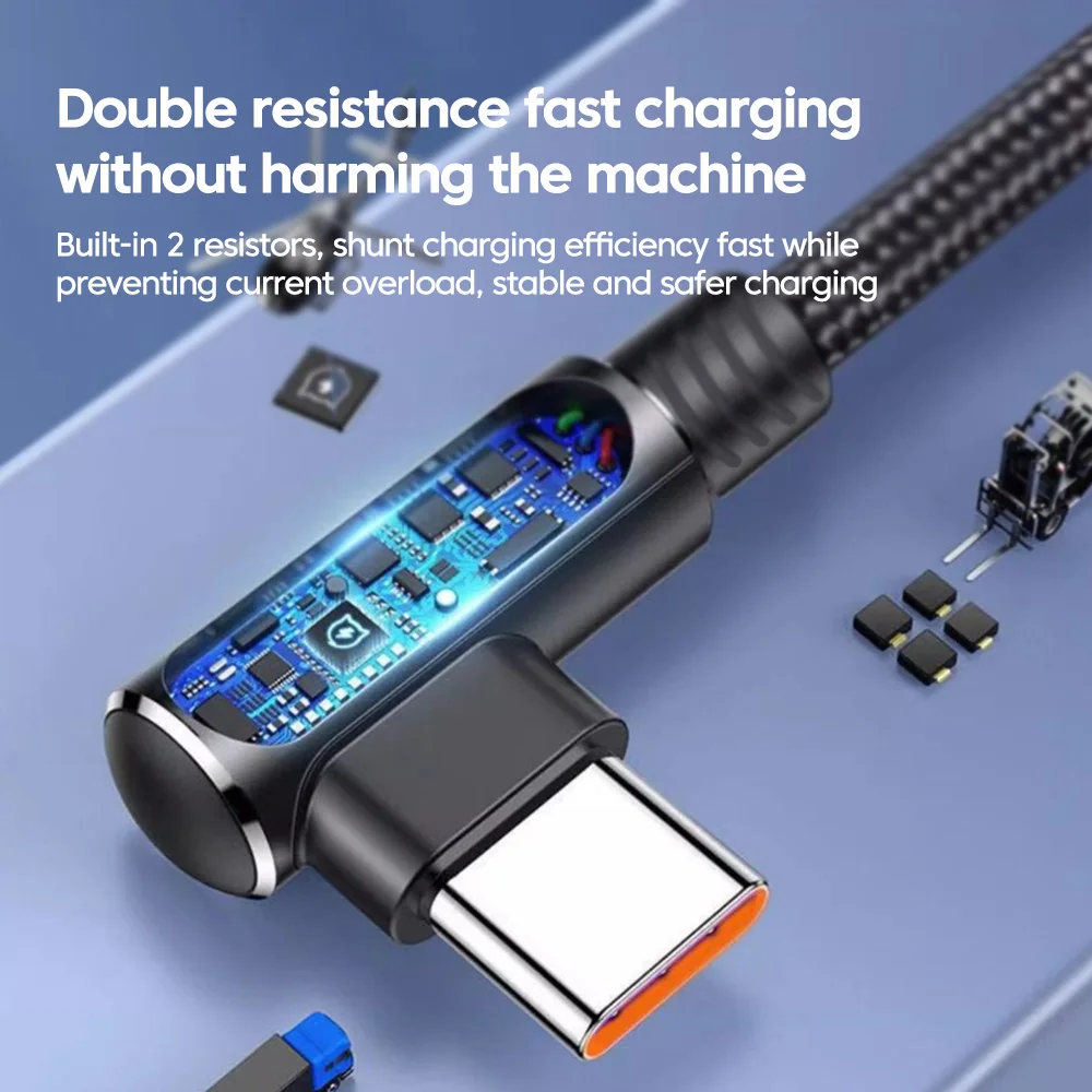 eloguh 120W 6A 90 °   Cable USB tipo C de codo para juegos, Cable USB C recto de carga rápida para Cable de datos Huawei Honor vivo - imagen 3