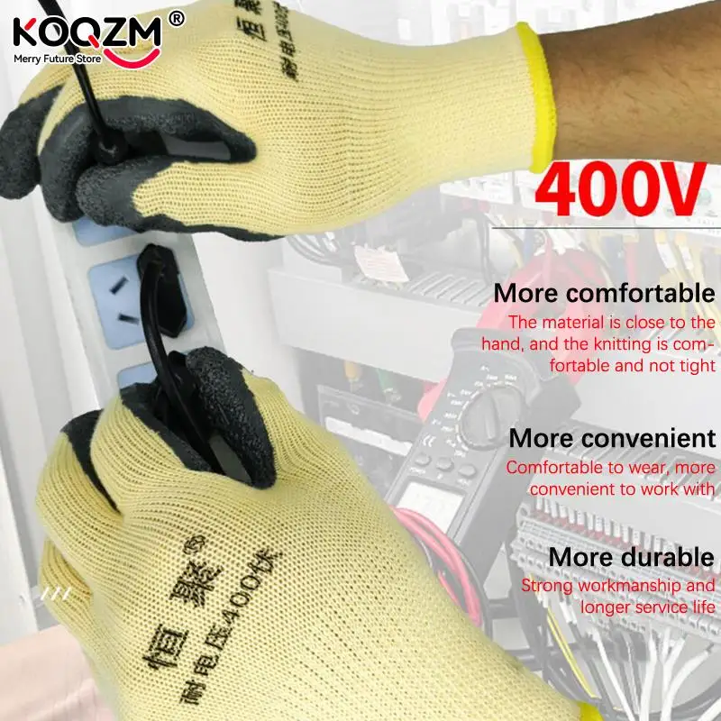 Guantes de protección de seguridad antielectricidad, herramienta de trabajo de electricista de goma, aislante, 400v, 1 par - imagen 2