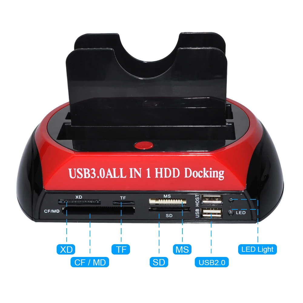 Estación de disco duro todo en 1 de doble bahía USB3.0 2,0 5Gbps HDD SSD acoplamiento con adaptador de corriente de 12V para tarjeta HDD/SSD TF de 2,5/3,5 pulgadas - imagen 5