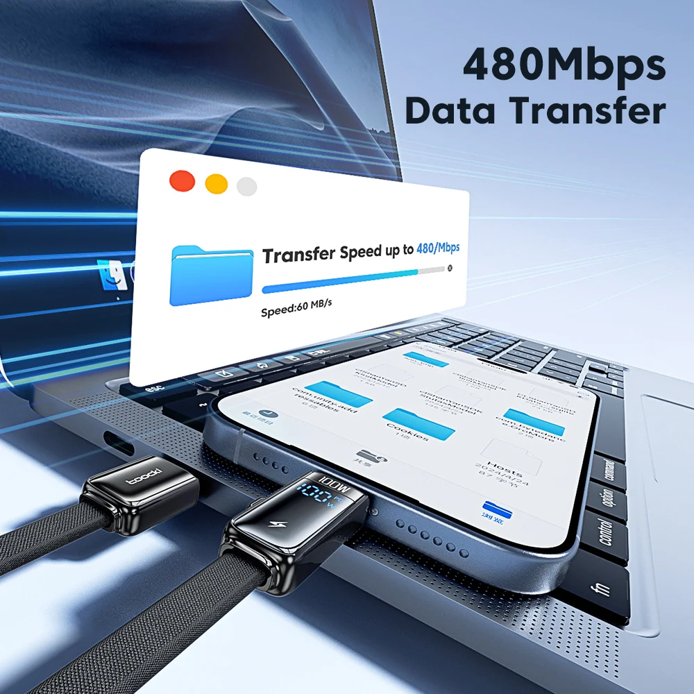 Toocki X96 4 en 1 USB tipo C a USB C Cable Lightning pantalla Digital PD 100W QC4.0 PPS adaptador OTG desmontable de carga rápida - imagen 4