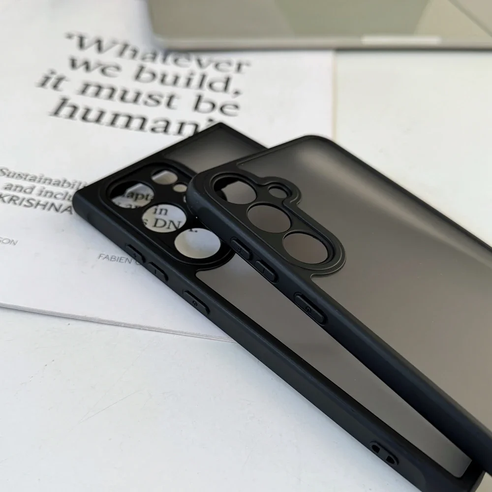 Funda de teléfono negra transparente mate para Samsung Galaxy S25 Edge S23 S24 Ultra S24 Plus, marco de silicona suave, cubierta antiarañazos para cámara - imagen 3