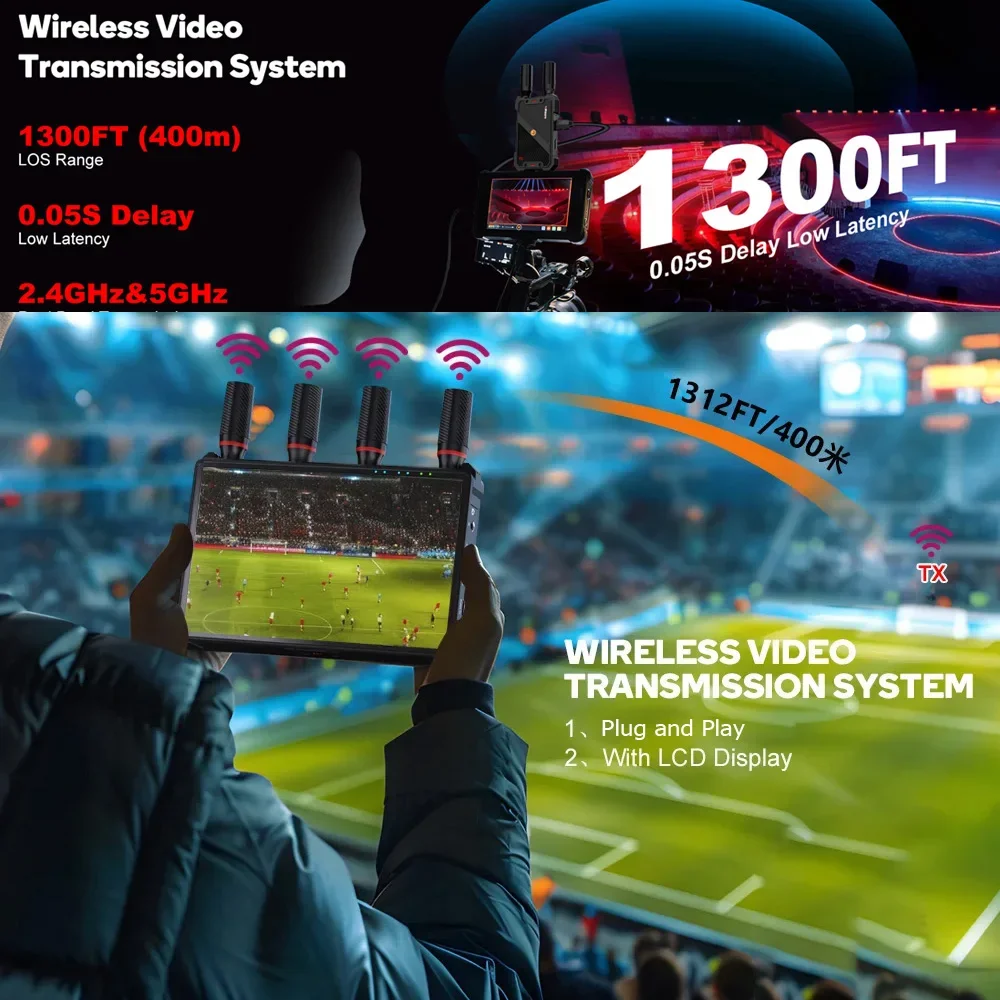 Transmisor y receptor de vídeo extensor HDMI de transmisión inalámbrica de 400m con ranuras para batería de Monitor de pantalla para transmisión en vivo de cámara - imagen 5