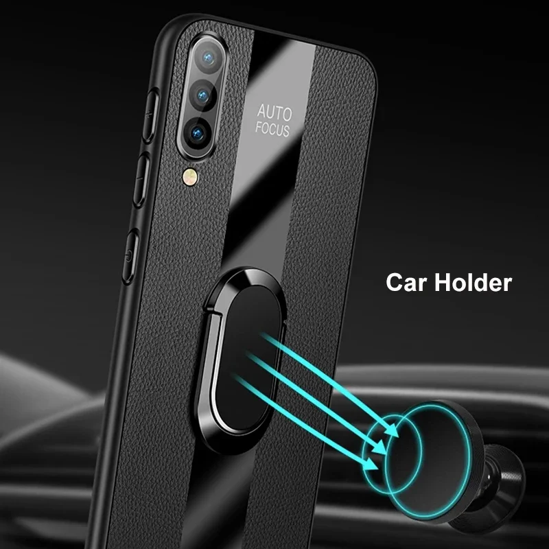 Funda de cuero con soporte de anillo para Samsung Galaxy, prueba de golpes de silicona a cubierta trasera, protección para teléfono, A50, A70, A90, 5G, S, A30S, A50S, A70S - imagen 4