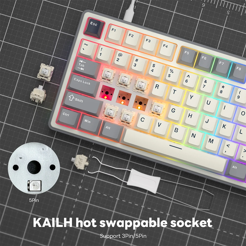 RK Royal Kludge RK R87Pro junta teclado de jugador con cable intercambiable en caliente 88 teclas Teclado mecánico 88% RGB retroiluminado con teclas PBT - imagen 3