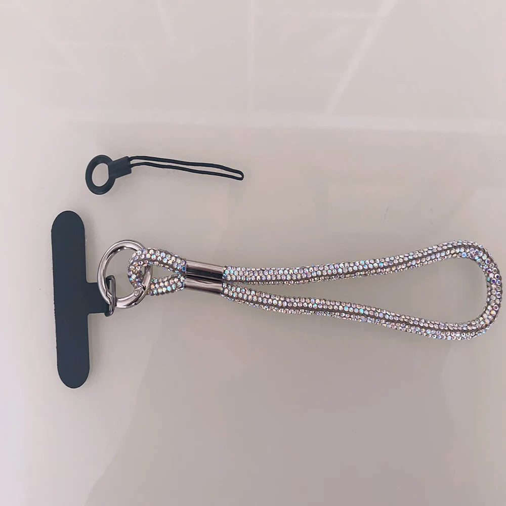 Correa de muñeca corta para teléfono móvil, colgante de diamantes de imitación, cordón completo, Correa colorida de lujo, Correa antipérdida - imagen 4