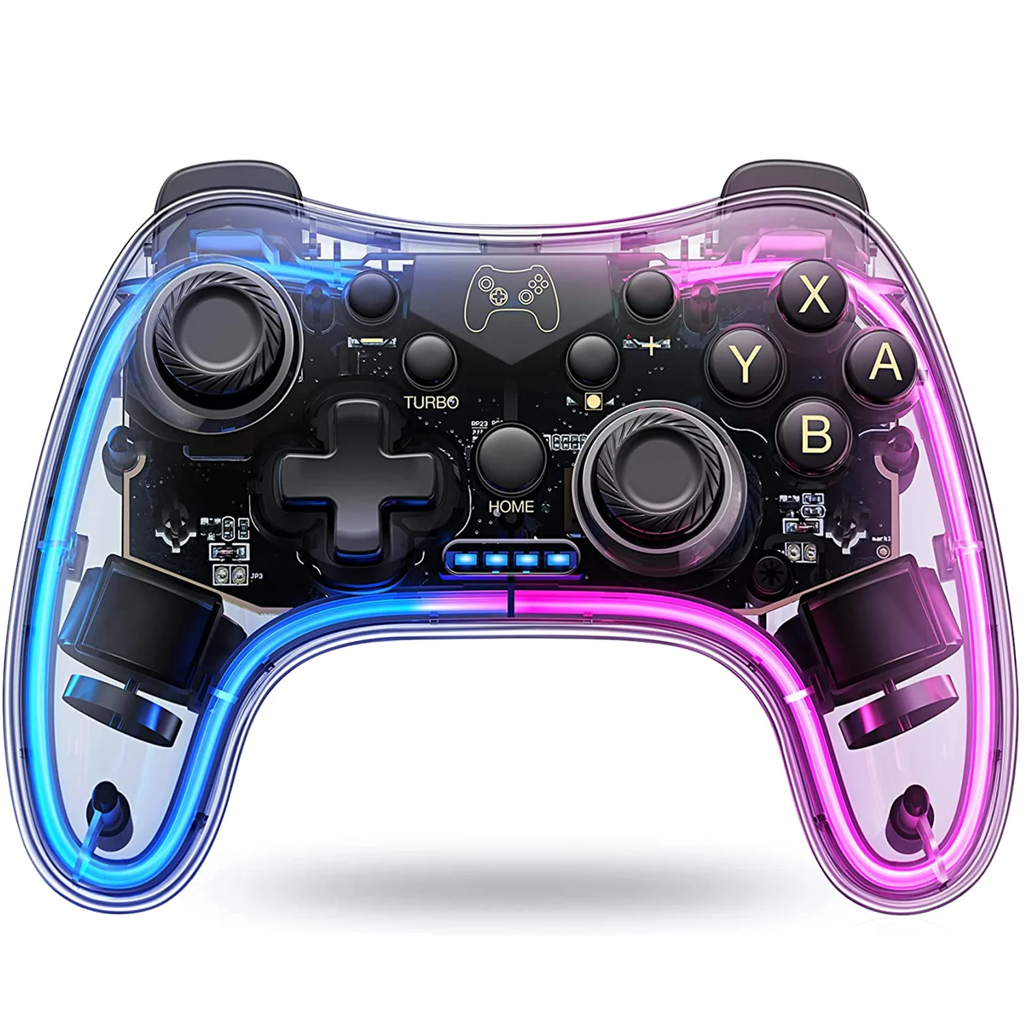 Controlador 7039 para interruptor con luces RGB, Turbo, función de despertador, compatible con multiplataforma y Control de aplicaciones, GamePad transparente