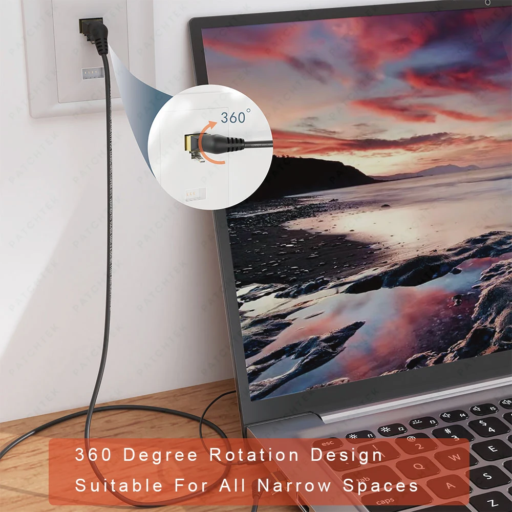 Cable COMNEN CAT6a rj45 360 °   Cable de conexión Ethernet corto giratorio, Cable delgado Lan de 0,2-5m, conector Rj45 10G UTP/FTP para PC PS4/5 - imagen 3