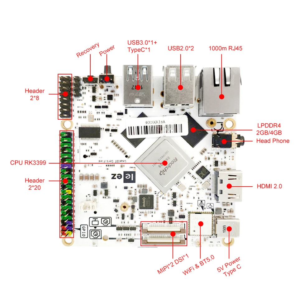 Leez SBC P710 Rockchip RK3399 Android 9,0 Cotex Six Core SBC/ordenador de placa única 4GB + 16GB con Ubuntu Debian - imagen 3