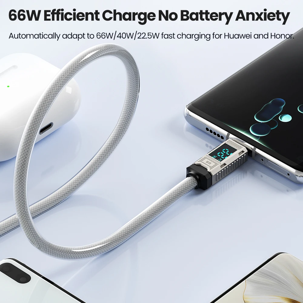 Toocki 1/3/5 Uds Cable USB 6A 66W pantalla de carga rápida Cable tipo C para Huawei Mate 70 60 50 P60 P50 Pro Xiaomi 15 Samsung S24 - imagen 3