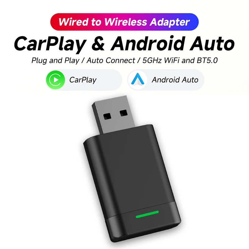 Adaptador inalámbrico 2 en 1 para Android Auto y Apple CarPlay, Dongle USB Plug and Play con WiFi e inalámbrico, conexión automática