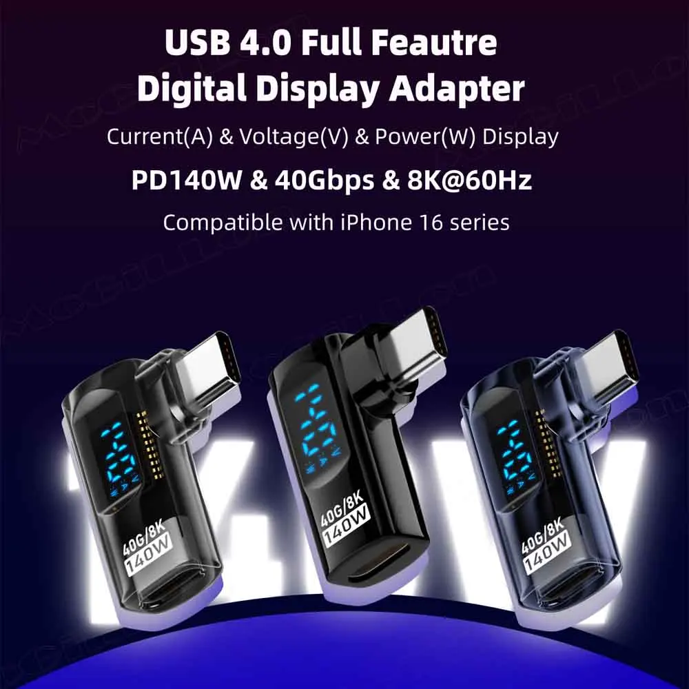 Adaptador USB C de 90 grados, adaptador tipo C en forma de U de ángulo recto, transferencia de datos de 40Gbps PD 140W USB4.0 8K 60Hz, vídeo para Thunderbolt 3/4 - imagen 3