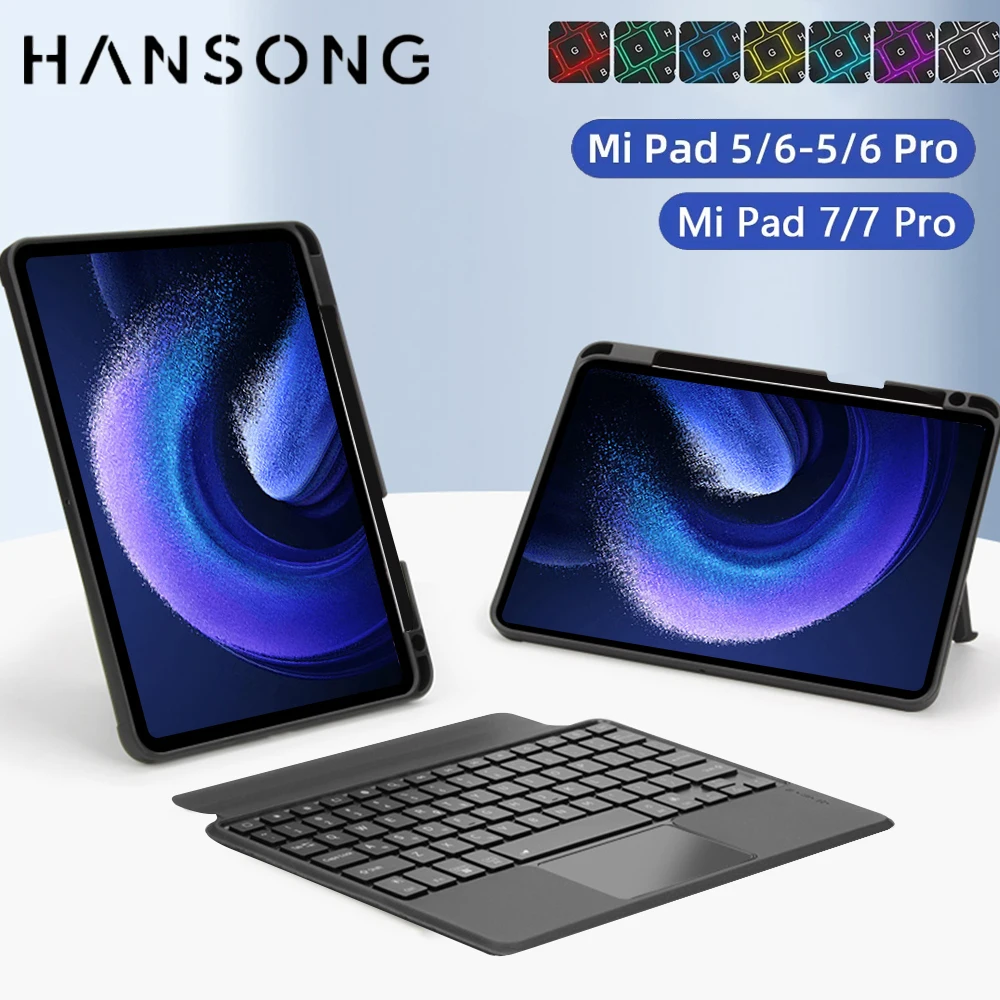 Funda con teclado mágico para Xiaomi Mi Pad 7 7 Pro 11,2, Mi Pad 6/6 Pro, Mi Pad 5/5 Pro, cubierta para teclado retroiluminado de 11 pulgadas, 2024 - imagen 2