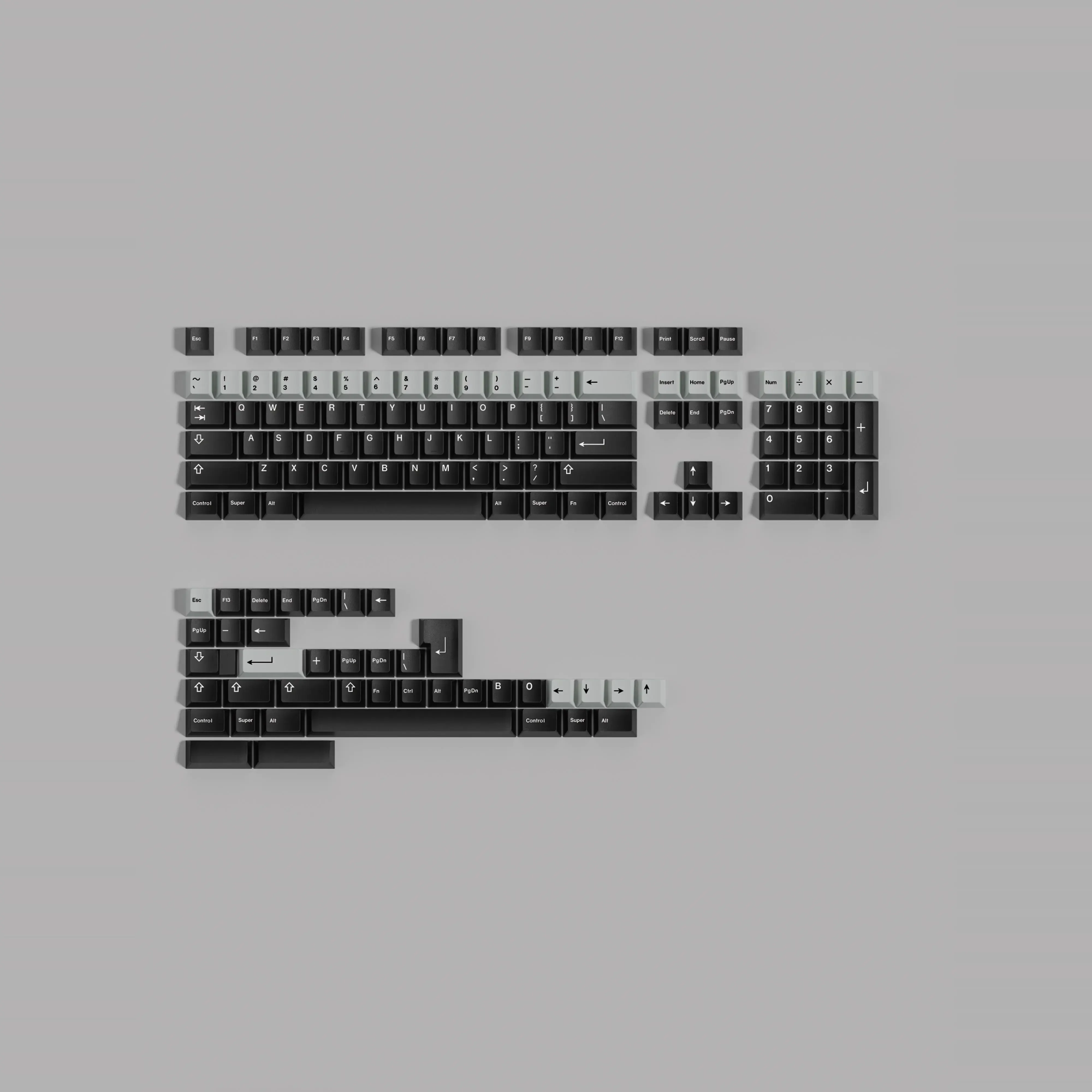 Juego de teclas con temática de grafito, teclas con subcama de tinte PBT, teclas blancas y negras, perfil de cereza para MX Switch, Barra espaciadora doble B dividida 7U, 1 Juego - imagen 5