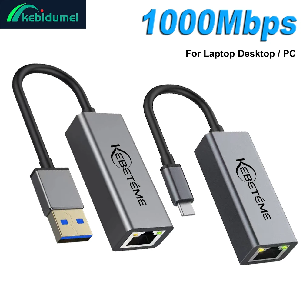 Kebidumei-Adaptador USB Ethernet de 1000Mbps, tarjeta de red USB 3,0 a USB RJ45 Lan para PC, MacBook Win 10/11, Cable USB Ethernet Xiaomi