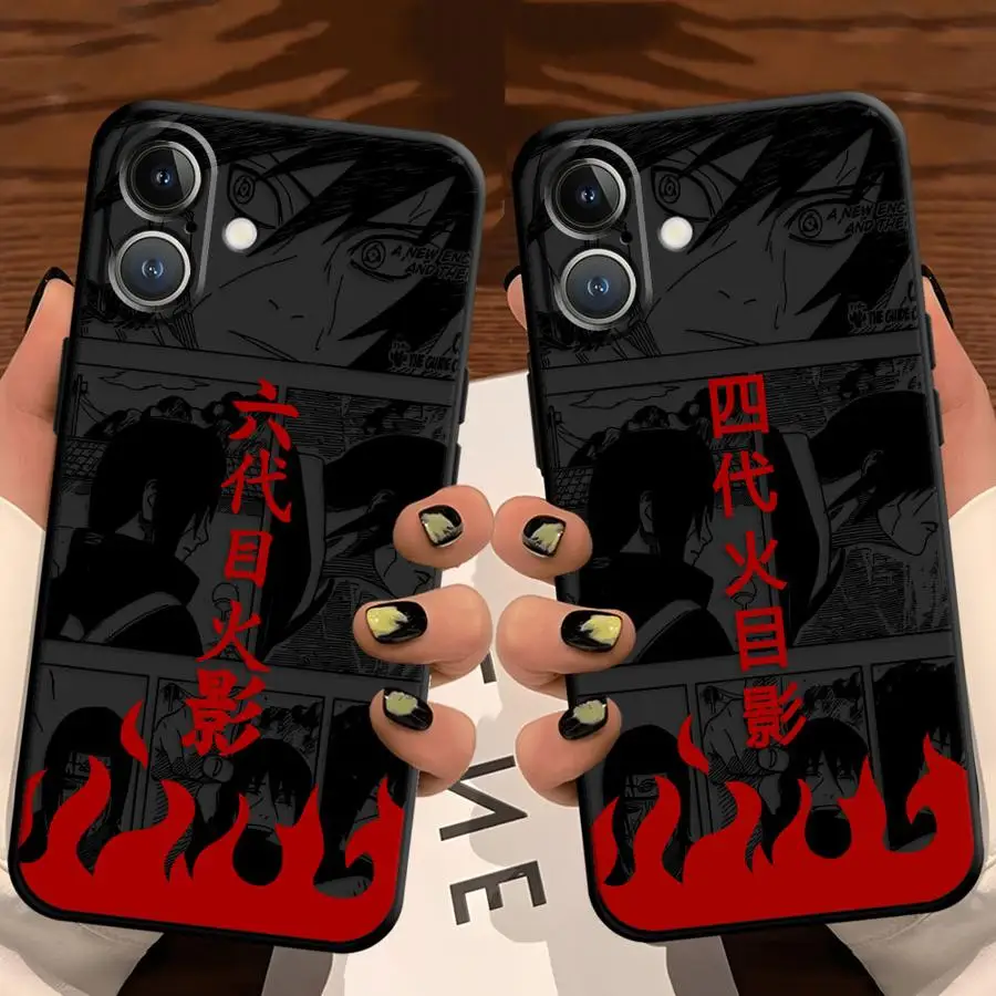 Funda de teléfono suave negra para iPhone XS Max 7 8 17Air 13 12 11 17 Pro Max XR 15 16 14 Plus logotipo de Akatsuki de dibujos animados