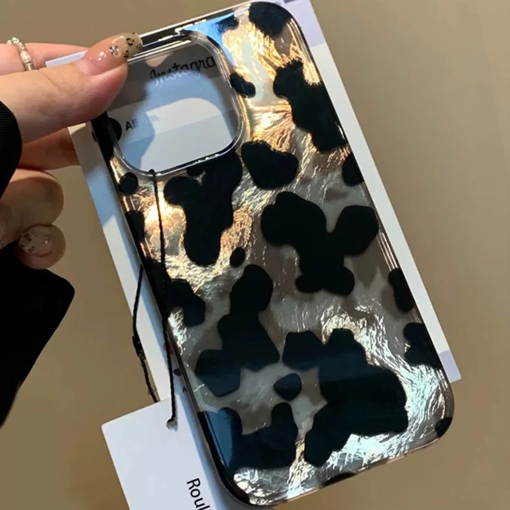 Funda de teléfono de vaca Retro de lujo para iPhone 16 15 14 13 12 11 Mini Pro Max X XR XSMax 7 8 Plus patrón de glaciar cubierta suave a prueba de golpes - imagen 2